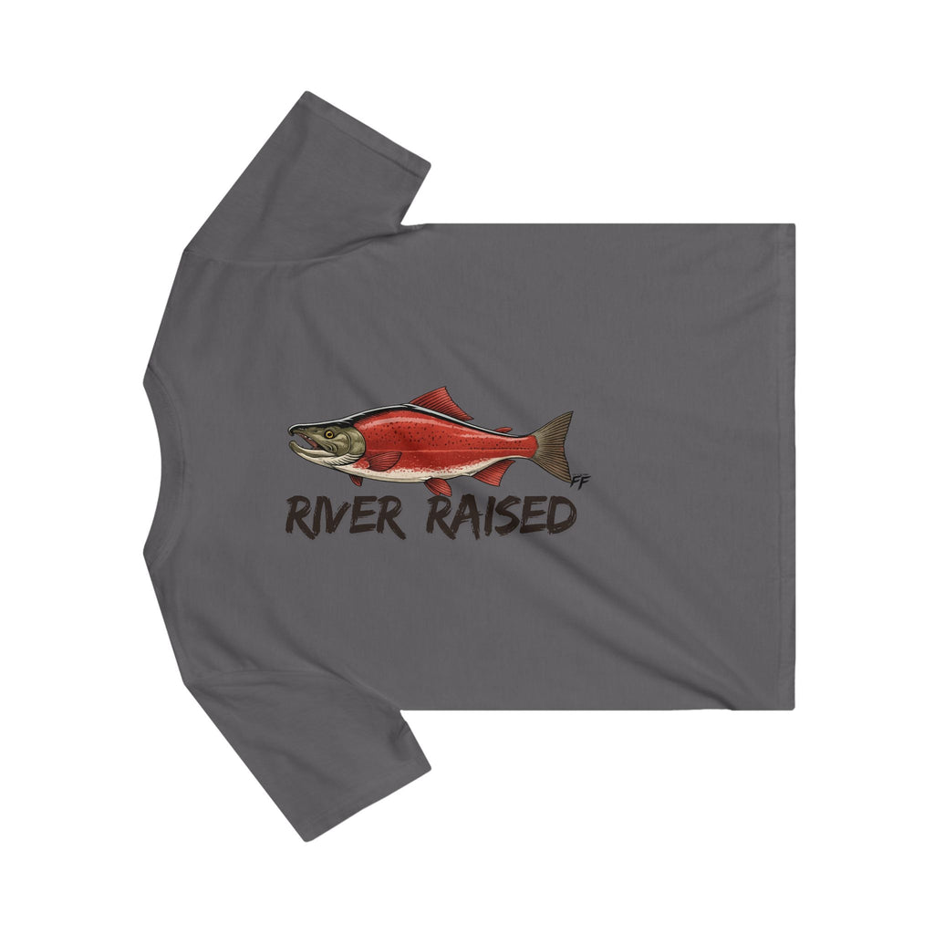 River Raised Salmon Shirt | Alaska Kids Tee | Fishing Shirt for Boys & Girls | Feral Outdoor Kid Shirt | Salmon Fishing Graphic Tee