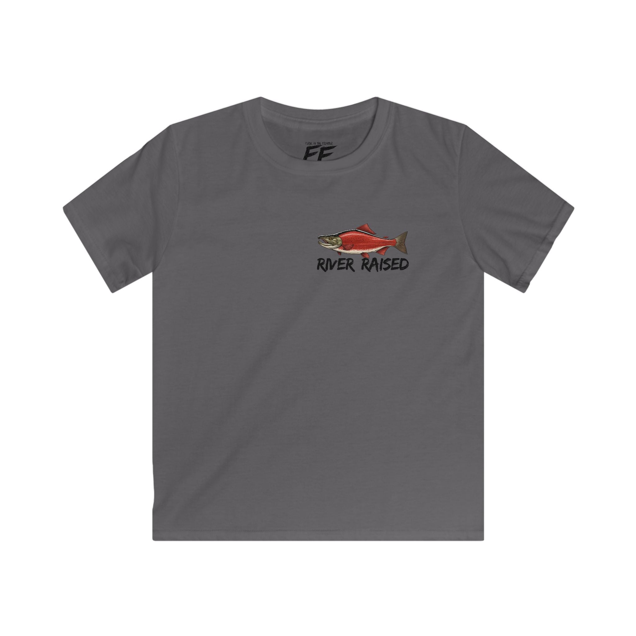 River Raised Salmon Shirt | Alaska Kids Tee | Fishing Shirt for Boys & Girls | Feral Outdoor Kid Shirt | Salmon Fishing Graphic Tee