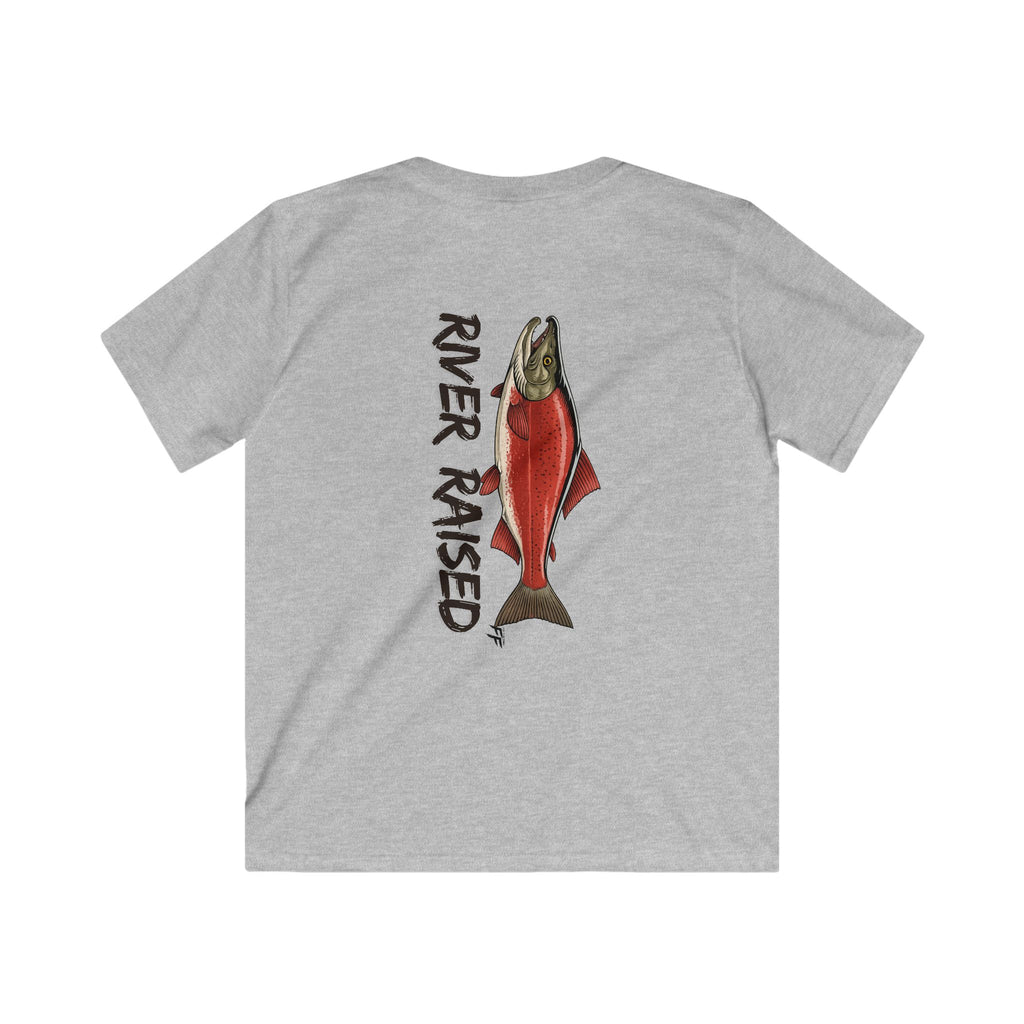 River Raised Salmon Shirt | Alaska Kids Tee | Fishing Shirt for Boys & Girls | Feral Outdoor Kid Shirt | Salmon Fishing Graphic Tee